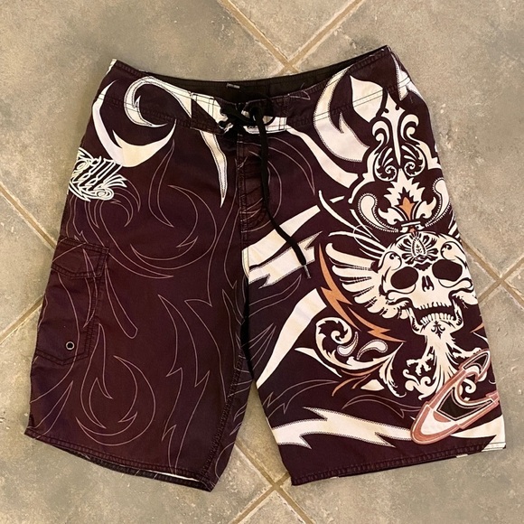 O’Neill 32 Skull Boardshorts, Brown / White , Gothic Skull, Logo Day Of The Dead - Picture 6 of 9